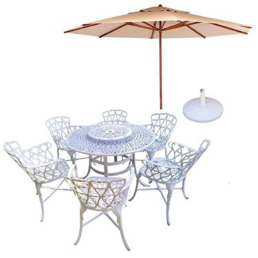 Imagem de Conjunto De Jardim Viena Mesa 1,25m Giratória 6 Cadeiras E Guarda Sol Bege