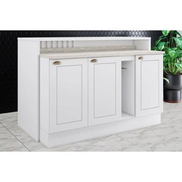 Imagem de Bancada Ilha Cozinha Gourmet Americana C/ 3 Portas 145cm Branco - Henn