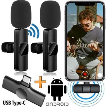 Imagem de Microfone de Lapela Duplo Sem Fio Usb C Tipo C Dois Canais Redução de 
