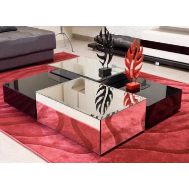 Imagem de Mesa De Centro Espelhada Luxo Para Sala Decorativa 100 X 80 Cm Com Vid