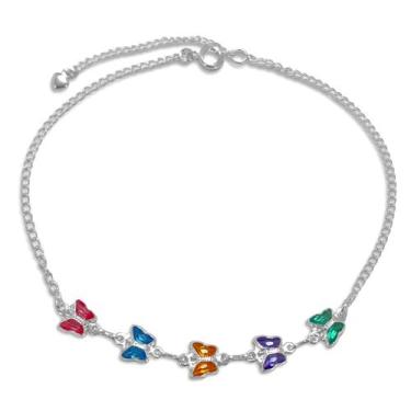 Imagem de Tornozeleira Borboleta Cristal Colorido Banhada a Prata  - Arabela Joi