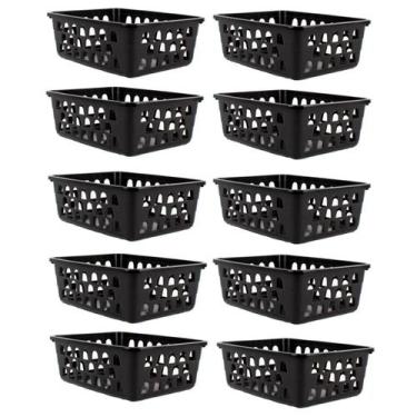 Imagem de Kit 10 Cestos Caixa Multiuso Organizador Pequeno 16x12x6Cm  Preto - 12