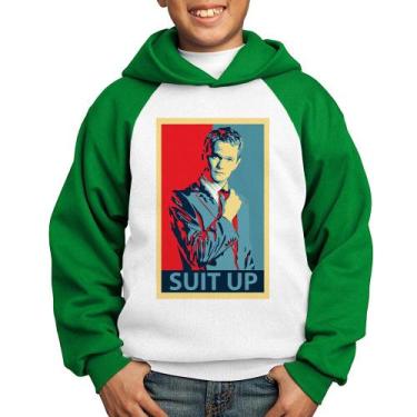 Imagem de Moletom Infantil Suit Up Barney Stinson - Foca na Moda, Branco, Verde,