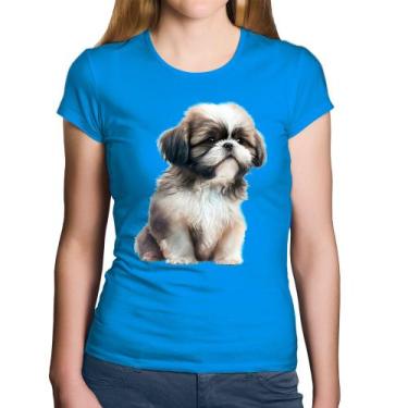 Imagem de Baby Look Algodão Cachorro Shih Tzu Filhote - Foca na Moda, Azul, M