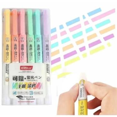 Imagem de Kit caneta Marca Texto Apagável - 6 cores - kawai marcador cor pastel 
