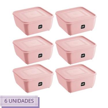 Imagem de Kit 6 Pote Quadrado Plástico 1,5L Premium UZ Cor Rosa