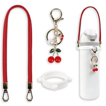 Imagem de Conjunto de alça de alça e pingente de cereja para garrafa de água Owala 680 g, 947 g, 1,13 g, Owala Kids, copo de café Owala, Owala FreeSip, para acessórios Owala e acessórios Stanley Cup (couro