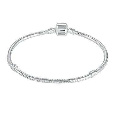 Imagem de QeenseKc Pulseira de corrente de cobra de 3 mm, banhada a prata com fecho lagosta, corrente extensora fígaro, serve para todas as contas Chamilia Troll Biagi 16 cm-26 cm disponíveis, Metal, Cristal sintético,