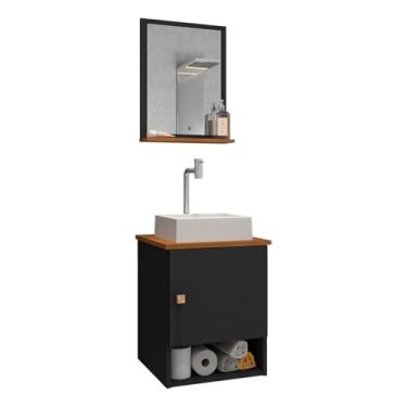 Imagem de Gabinete Arm Banheiro Lima 1 Porta com Cuba Tulipa Branca Cor: Preto Fosco/Nature