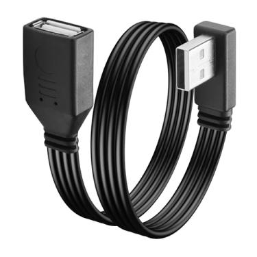 Imagem de JSADZKJ Cabo USB 2.0 de 90 graus USB A macho para fêmea, cabo curto plano para carregamento/transferência, cabo de extensão USB 2.0 de ângulo reto para laptop, TV, teclado, impressora, pen drive USB