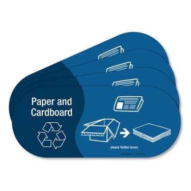Imagem de SmartSign (pacote com 4) 9,5 x 23 cm "Papel e papelão - Please Flatten Boxes" Etiquetas de adesivos de reciclagem com símbolos, poliéster laminado de 5 mil com adesivo SuperStick, azul e branco, feito