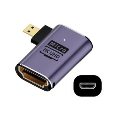 Imagem de xiwai Micro HDMI macho para HDMI 2.1 fêmea UHD 8K ângulo esquerdo adaptador conversor de ouro suporta HDTV 8K 60hz