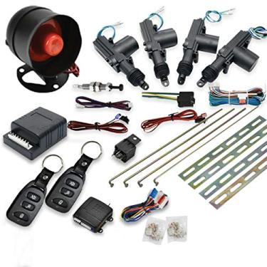 Imagem de MASO Kit de travamento central de controle remoto para carro, 4 portas, sistema de entrada sem chave + sistema imobilizador de alarme antirroubo com sensor de choque universal para todos os Ca