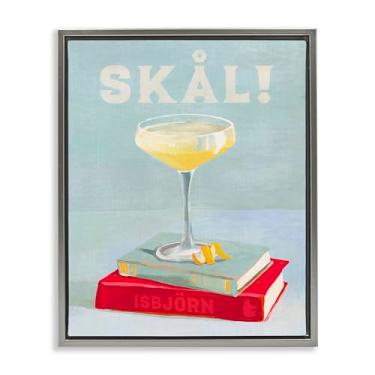 Imagem de Stupell Industries Skal Cocktail & Bookstack Framed Floater Canvas Wall Art Design by The Whiskey Ginger, Moldura Flutuante Cinza, 43 x 53 cm