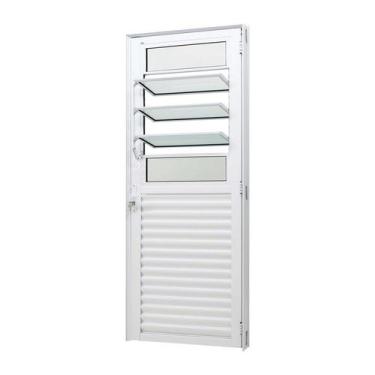 Imagem de Porta de Giro em Alumínio Branco Caribe Max 215x80x6cm Direita c/ Basc