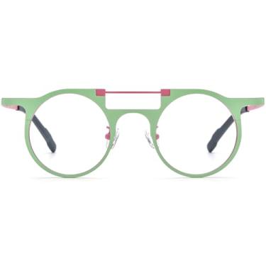Imagem de FONEX Armação de óculos de titânio puro colorido feminino retrô redondo F85782, F85855 Verde, 48-22-145