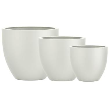 Imagem de Kit 3 Vasos Vietnamita Decorativo Fibra De Vidro 57cm 45cm E 36cm (Off White Fosco)
