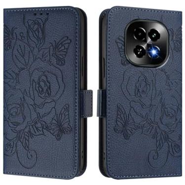 Imagem de Capa carteira rosa e borboleta em relevo para Realme C63 5G, [bloqueio RFID] [suporta carregamento sem fio] 3 compartimentos para cartão e 1 compartimento para dinheiro, capa flip com fivela magnética