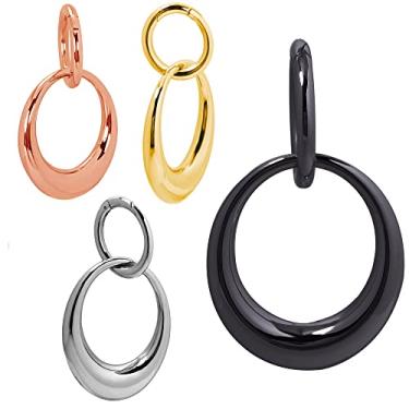 Imagem de DewGem Medidores de orelha de aço inoxidável - argolas e plugues grandes, pingentes e ganchos para túneis de orelha e kits de alongamento - Tamanhos femininos 6G, 4G, 2G, 0G, 00G, Metal, Sem Pedra