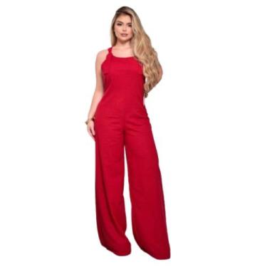 Imagem de Macacão Feminino wide leg Pantalona com botões no linho - Mamustore, V