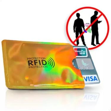 Imagem de Kit 10 Unidades Capa Protetor De Cartão Crédito Bancário Anti Furto Anti-Furto Bloqueador Protetora Para Segurança Débito Por Aproximação (3, Dourado)