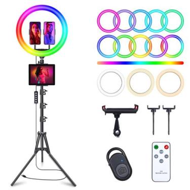Imagem de Ring Light Selfie Herrfilk 12" com Tripé de 75cm e 2 Suportes para Cel