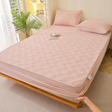 Imagem de Protetor de Colchão Impermeável Lençol Simples Cor Sólida Capa de Colchão Amigável à Pele Respirável Queen King Size Colchão com Bolso Profundo Decoração de Quarto - Rosa||Duplo: 119.4x200.7 cm (3