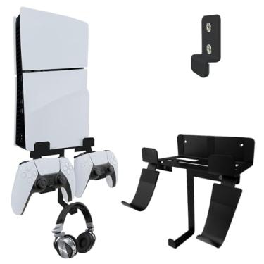 Imagem de Chanvoo Suporte de parede para console fino PS5, disco fino de alumínio PS5/console digital, suporte de prateleira de parede com controle e suporte de fone de ouvido - preto