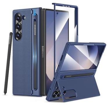 Imagem de Maxdara Capa para Samsung Z Fold 6, com compartimento para S Pen e protetor de tela de vidro temperado e suporte oculto, suporte de carregamento sem fio, capa protetora para celular para Samsung