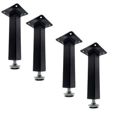 Imagem de Kit 4 Pé Para Móveis Regulável Quadrado Preto 15cm em Metal - RENNA