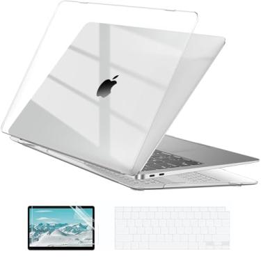 Imagem de Capa rígida EooCoo Compatível com MacBook Air de 13 polegadas chip M1, 2021-2018 com Tela Retina, capa protetora de plástico + capa de teclado transparente + película, transparente