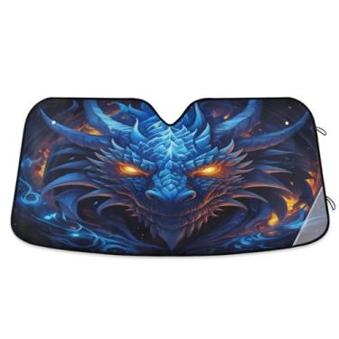 Imagem de GOODOLD Para-brisa Blue Dragon Head Para-brisa para Carros, Caminhões, SUVs - Defesa de Raios UV, Para-sol Frontal Dobrável Automático, Refrigerador Interior do Veículo (55 x 27,6 polegadas)