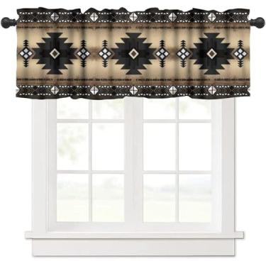 Imagem de Cortinas de saia indígenas astecas para cozinha, sanefas geométricas tribais do sudoeste para janela de cozinha, cortinas estampadas étnicas navajo americanas para janelas pequenas, quarto, sala de