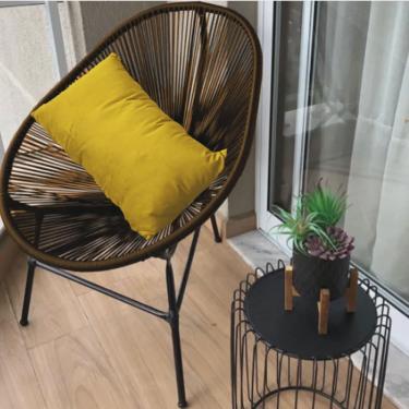 Imagem de Poltrona Cadeira Acapulco Sala Jardim Varanda Marrom Com Almofada Quadrada Suede Amarelo - Ahz Móveis