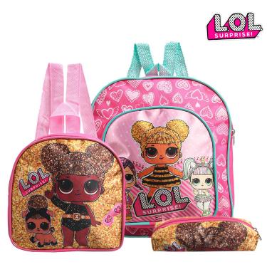 Imagem de Kit Mochila Escolar Pequena lol Suprise Rosa Mini Costa