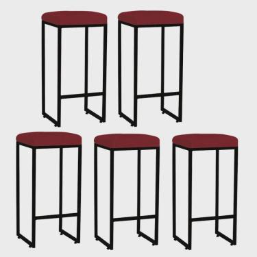 Imagem de Kit 05 Banqueta Alta Lara Para Cozinha Bar Balcão Bistrô Churrasqueira Ferro Bronze Tecido Sintético Vermelho - Ahz Móveis