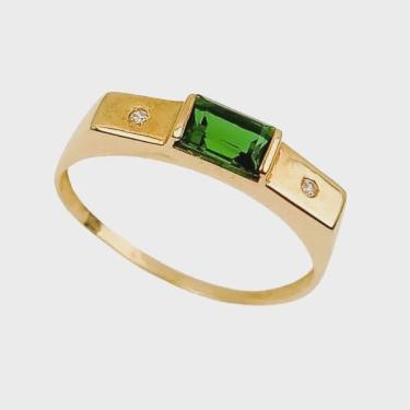 Imagem de Anel Formatura Masculino Com Zircônia Verde Em Ouro 18K