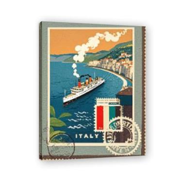 Imagem de Impressão em tela vintage de navio a vapor estilo mapa envelhecido - Carimbo de papel envelhecido 30 x 39 cm