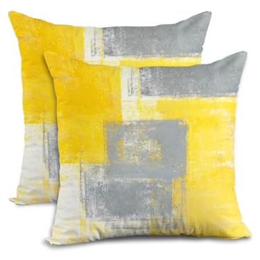 Imagem de Lnond Conjunto de 2 capas de almofadas amarelas e cinzas - Capas de almofada decorativas macias de 45,7 x 45,7 cm, resistente a rugas e desbotamento, zíper oculto, lavável na máquina, acessórios de