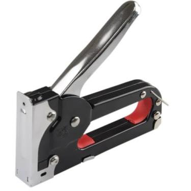 Imagem de KIT GRAMPEADOR PINADOR DE TAPECEIRO PROFISSIONAL MALETA KIT COMPLETO 4 A 14MM 300 GRAMPOS PREGOS ESTOFADO MADEIRA