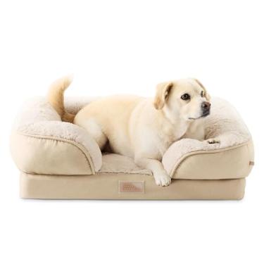 Imagem de TOWN & COUNTRY EVERYDAY CuddleTown Sofá sólido confortável para animais de estimação, espuma de suporte e calmante, repelente de água, fundo antiderrapante, capa lavável na máquina, bege, médio 71 x