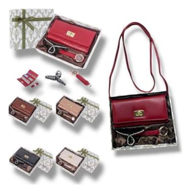 Imagem de Kit 3 Presentes Mães: Bolsa Carteira Presilha Relógio Feminina Acessor