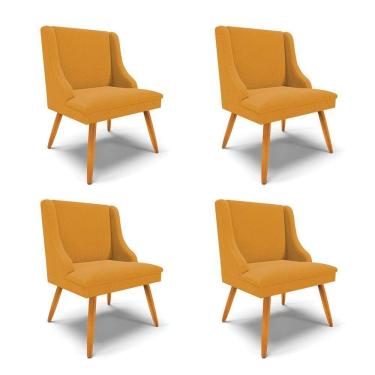 Imagem de Cadeira Sala De Jantar Pé Palito Castanho Kit 4 Liz Bouclê Mostarda D03 - D`rossi