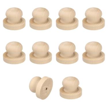 Imagem de PATIKIL Alça redonda de madeira de 50 mm, 10 puxadores de madeira, suportes de carimbos, puxadores de gaveta para fazer carimbos, artesanato, scrapbooking, marrom