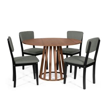 Imagem de Mesa De Jantar Redonda Gabi Noronha Com 4 Cadeiras Estofadas Ella Preto/cinza