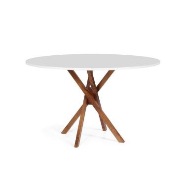 Imagem de Mesa De Jantar Redonda 4 Lugares 90cm Em Madeira June Branca - Straub Web