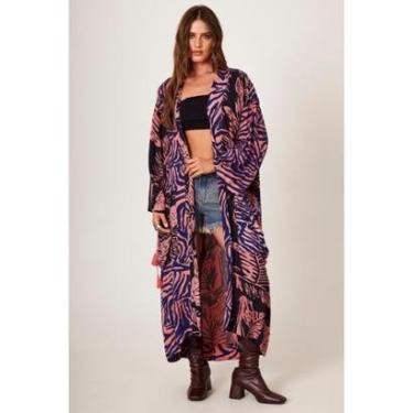 Imagem de Kimono Longo Preto E Rosa Estampado Yacamim J6-Feminino