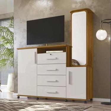 Imagem de Cômoda Copacabana 04 Gavetas e 02 Portas Lukaliam Móveis, Freijó / Off