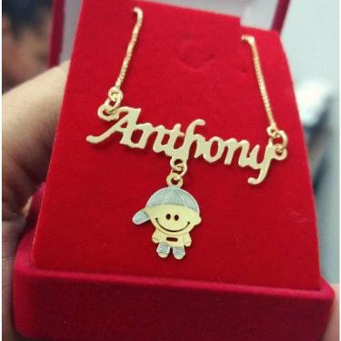 Imagem de Gargantilha Manuscrito Com Pingente Menino(a) Detalhes Em Rhodium Banhado A Ouro