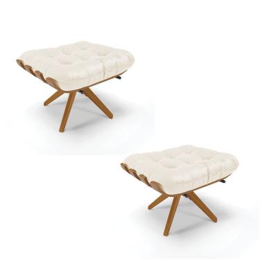 Imagem de Kit 02 Puffs Giratório Costela Corino Bege Base Madeira